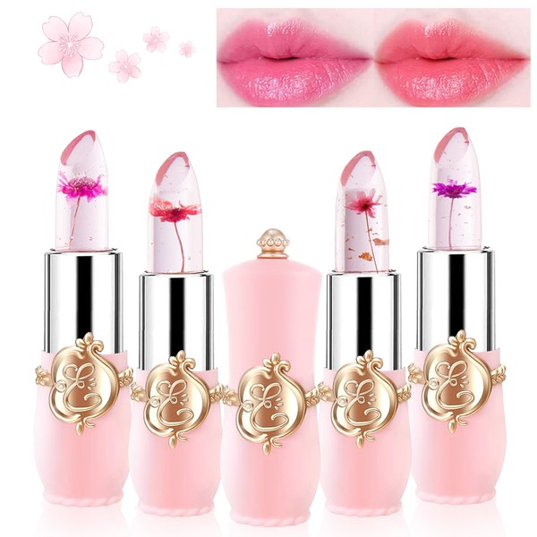 Ceboic Set of 4 Crystal Flower Jelly Lipstick Set, Magic