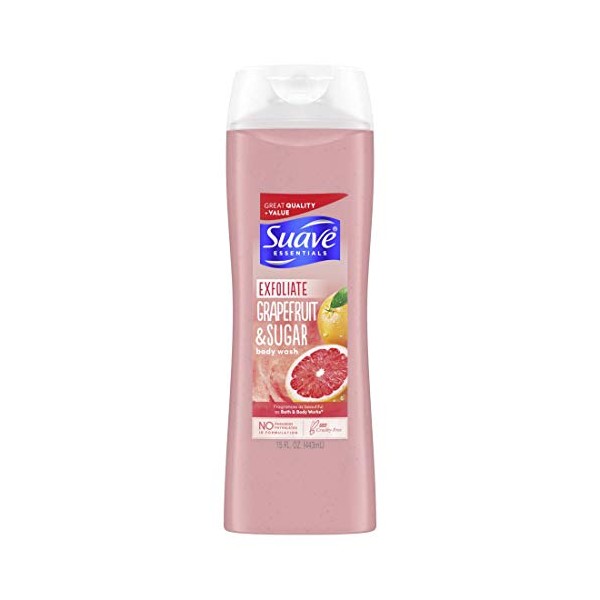 Suave Essentials Body Wash for Women for Gentle Exfoliation Grapefruit Sugar Paraben-Free and Cruelty-Free 15 oz