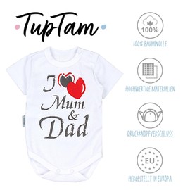 TupTam Baby Bodysuit Short Sleeve in Pack of 5 - Printed Cotton Bodysuit for Boys and Girls, I Love Mum Dad White Cat Mouse Pink Bear Ecru