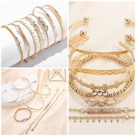 Dochais Boho Gold Bracelets Set, Layered Bracelet, Adjustable, Stackable Bracelets, Women's Gold, Bohemian Multilayer Bracelet for Women, Girls, Pack of 30, Gold-plated alloy