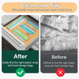 Speclux Bamboo Food Bag Organizer for Kitchen Drawer, a bamboo 4 slots - made dispenser container for plastic bags.Suitable for Gallon Quart Sandwich & Snack Variety Size Bag