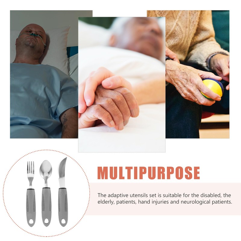 GLEAVI Adaptive Utensils 3pcs Silverware Stainless Steel Fork Spoon Straight