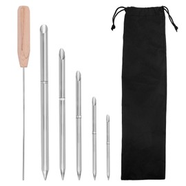 7pcs Rope Splicing Tool Kit, 6-in-1 Stainless Steel FID Tools with Pusher and Storage Bag for Double Braid Eye Rope 1/4" 5/16" 3/8" 7/16" 1/2" for Quick Recovery and Splicing