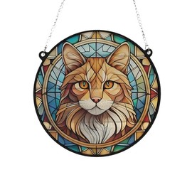 Image Industry Ginger Cat Stained Glass Effect Suncatcher - Garden Gift - Dog Gift - Pet Memorial (19cm)