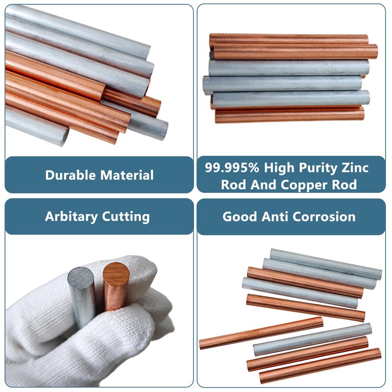 2PCS 99.995% Pure Copper Zinc Rods 3/8"(10mm) Dia 4"(102mm) Length