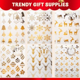 JOYIN 6 PCS present Bags with Tissue Papers, 8" x4.5" x10.5" Xmas Holiday Foil Gold Paper Bags, 6 Winter Prints Designs for Gifts Party Supplies Decor, Xmas Goody Treat Candy Bags