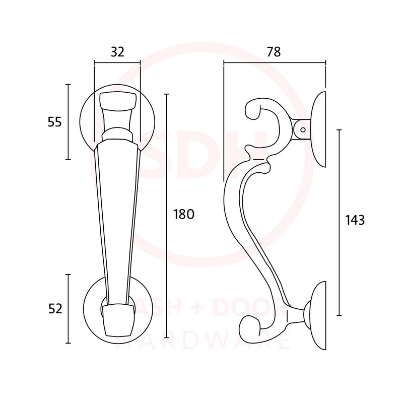 Dart Heavy Cast Brass Slim Doctor Door Knocker 180mm x