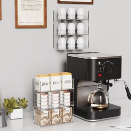 Laumffon Acrylic Tea Bag Organizer, 3 Layers Tea Bag Holder for 162 Tea Packets, No Assembly Required, Wall Mount Display Tea Caddy for Countertop or Cabinet, 9 Slots