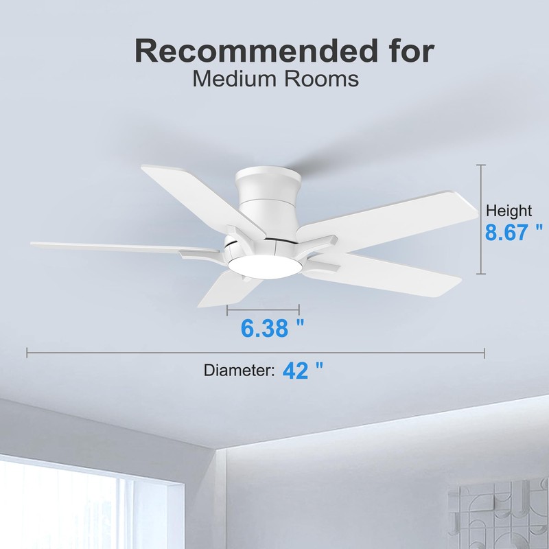 POCHFAN 42 Inch White Ceiling Fans with Lights and Remote,