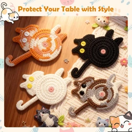 Portavasos para Mesa Absorbentes, 4PCS Posavasos Antideslizante, Protección de Escritorio, Aislamiento Termico Coasters, Posavasos Gato Bonitos para Decorar el Hogar, Aptos para Todo Tipo de Tazas