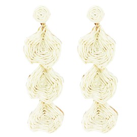 Kaseakia Long Raffia Earrings for Women, Handmade Statement Triple Tier Petal Spring Summer Dangle Earrings, Large Big Boho Straw Raffia earrings for Vacation, Tropical, Beach (Beige)