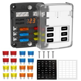 UCkasayfy 6 Way Fuse Block Box 12V/24V DC, ATC/ATO Fuse Panel with LED Display for Marine Boat Automotive Motorcycle