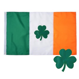 Irish Shamrock Flag 3X5 Ft Outdoor Embroidered Ireland Flag Heavy Duty Irish Clover Flags for St Patricks Day with 2 Brass Grommets Outside Decoration