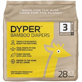 DYPER Viscose from Bamboo Baby Diapers Size 3 | Honest Ingredients | Cloth Alternative | Day & Overnight | Made with Plant-Based* Materials | Hypoallergenic for Sensitive Newborn Skin, Unscented 28Ct