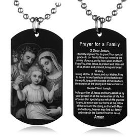 FAYERXL Jesus Mary Joseph Religious Holy Prayer for a Family Dog Tag, Christian Bible Verse Necklace for Thanks'giving Day/Feast Day/Family/Church/Pastor Gifts (Prayer for a Family)