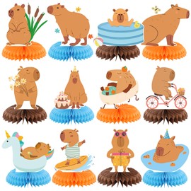 Moinchore 12 Pcs Capybara Birthday Party Decorations Honeycomb Centerpieces Capybara Table Topper Animals Capy Table Decoration for Birthday Party Favors Supplies