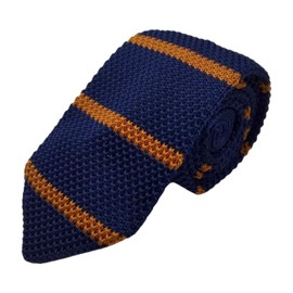 F NODE Knit Tie, Narrow Tie, Sword Tip, Striped, Navy X Brown, 2.8 inches (7 cm), Gift, Wedding, Sword Tip, Stylish, Business, Length, Knit Tie, Washing, Large Sword, Cleaning, Apron, How to Tie