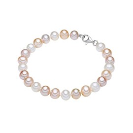 Valero Pearls Women's Pearl Bracelet Freshwater Cultured Pearls 7-8 mm Potato White / Apricot / Lilac 925 Sterling Silver - Bracelet Knotted Real Pearls, Sterling Silver