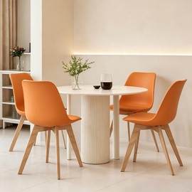 Upholstered Dining Chairs Set of 4 Pu Leather Orange Chairs