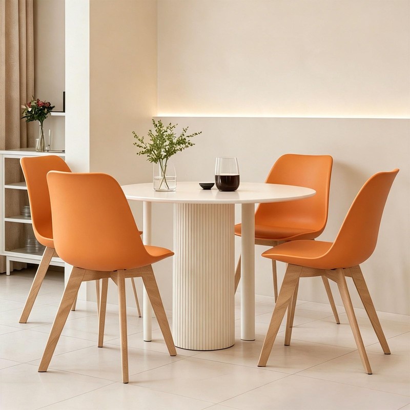 Upholstered Dining Chairs Set of 4 Pu Leather Orange Chairs