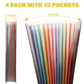 AKOLAFE 4 Pack 13 Pocket Expanding File Folder with Divider A4 Expandable File Folder Letter Size Portable Accordion File Organizer Box with Folders for Documents Filing Important Paper Bill Receipt