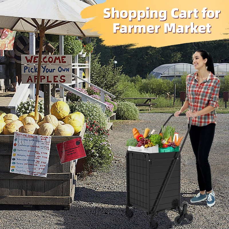Folding Stair Climber Cart with Waterproof Bag, Lightweight Grocery Carts
