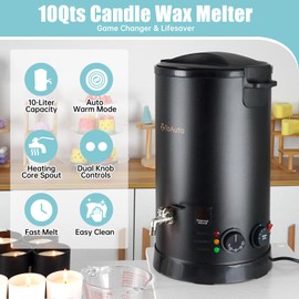 TOAUTO 20Lbs Wax Melter for Candle Making - Candle Wax Melting Pot with Three Power Adjustment 60 to 100 Degrees Temp Setting for Soy Wax Business Candle Making(Black)