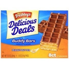 Valentines's Day Special Mrs. Freshley's Peanut Butter Buddy Bars Creme Filled Wafers - 7.2 oz (PACK OF 2)