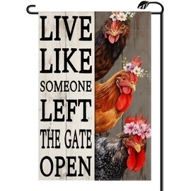 Funny Chicken Farm Coop Garden Flag 12x18 Inch Double Sided Like Someone Left The Gate Open Vintage Decor Sign Small Flags Farmhouse Outside Decoration For Yard (ONLY FLAG) RC07