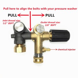 Unloader Adjustable Pull to Align For Honda GX340 11HP GX390 13HP 1" Shaft 4000 PSI For Devilblis EXHP3640 For Annovi Reverberi RKV4G36 Pressure Washer Pump Max. Flow 6.6 GPM