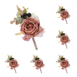 uxcell 6pcs Rouge Boutonnieres for Men, Buttonholes Pocket Corsage Artificial Flowers with Boutonnieres Pins for Bride Groom Wedding Ceremony Anniversary Formal Party