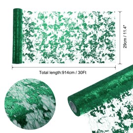 sourcing map Emerald Green Table Runner Roll 11.4" x 30 Feet Sequin Foil Metallic Mesh Table Runner Decor Table Decorations for Wedding, Birthday Party, Christmas, New Year