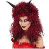 Wig: Black/Red Long Wavy Curly Devil Wig With Horns