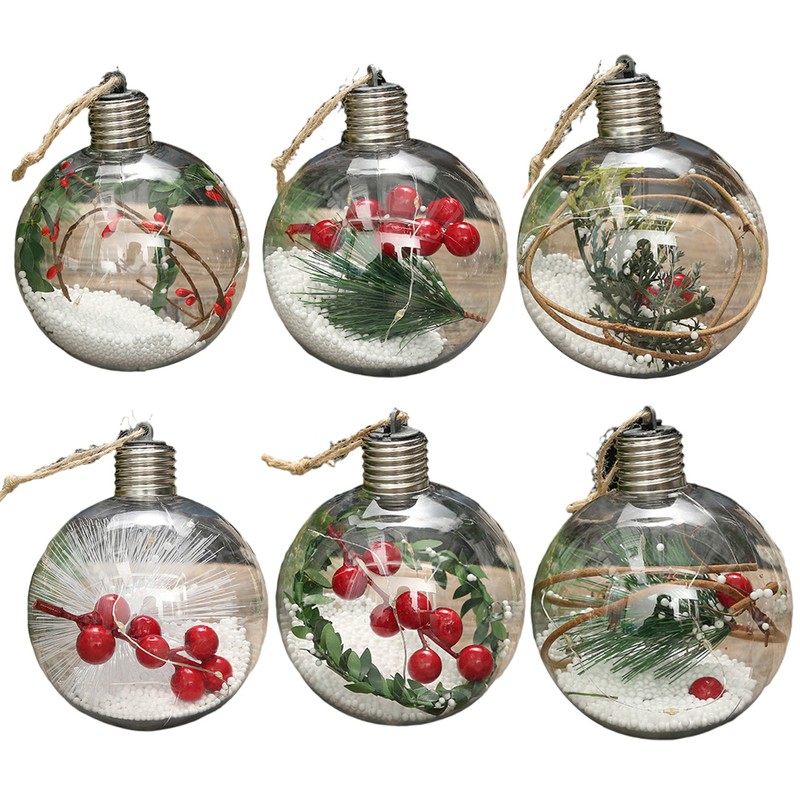 6Pcs Shining Christmas Balls with LED Light Pendants Refillable Ball