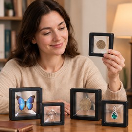 Clear Floating Display Cases for Jewelry, Coins, Gemstones & Collectibles – Protective PE Film Boxes, 20 or 40 Pack