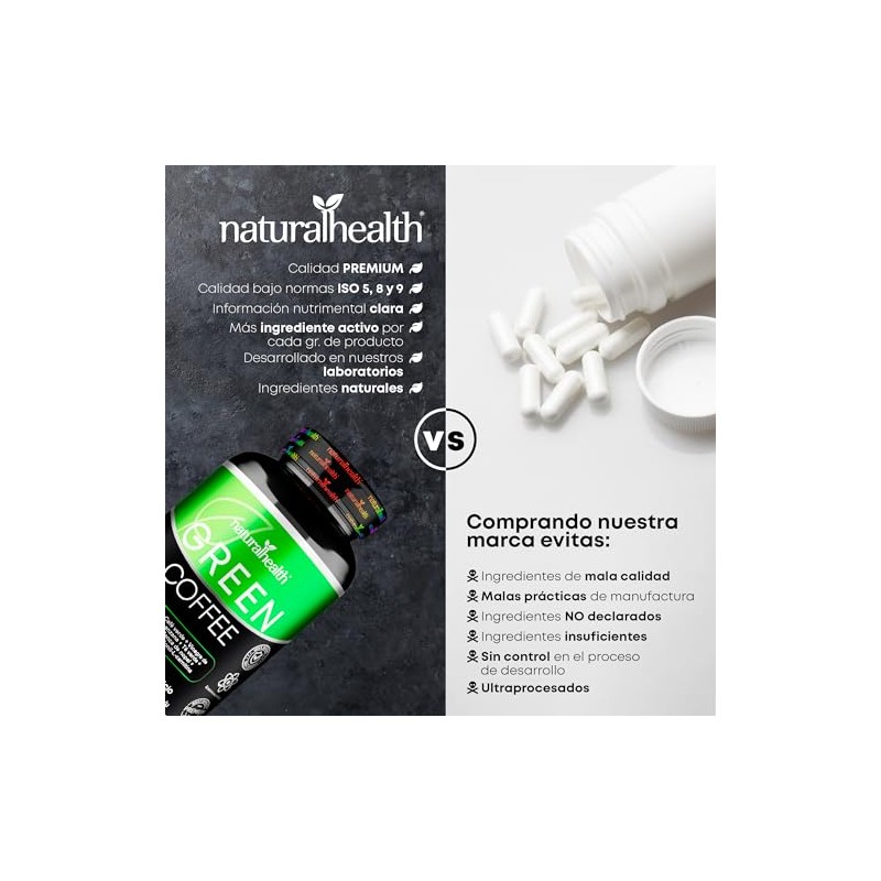 Natural Health Green Coffee Frasco 120 Cápsulas 500mg Ingredientes Naturales