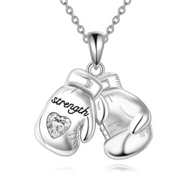 AXOMY Boxing Necklace 925 Sterling Silver Boxing Gloves Pendant Necklace Boxing Jewelry for Women, One Size, Sterling Silver, No Gemstone