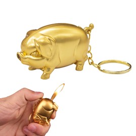 Creative Golden Pig Torch Lighter - Portable Gas Lighter with Adjustable Soft Flame, Refillable Butane for Outdoor & Indoor Use
