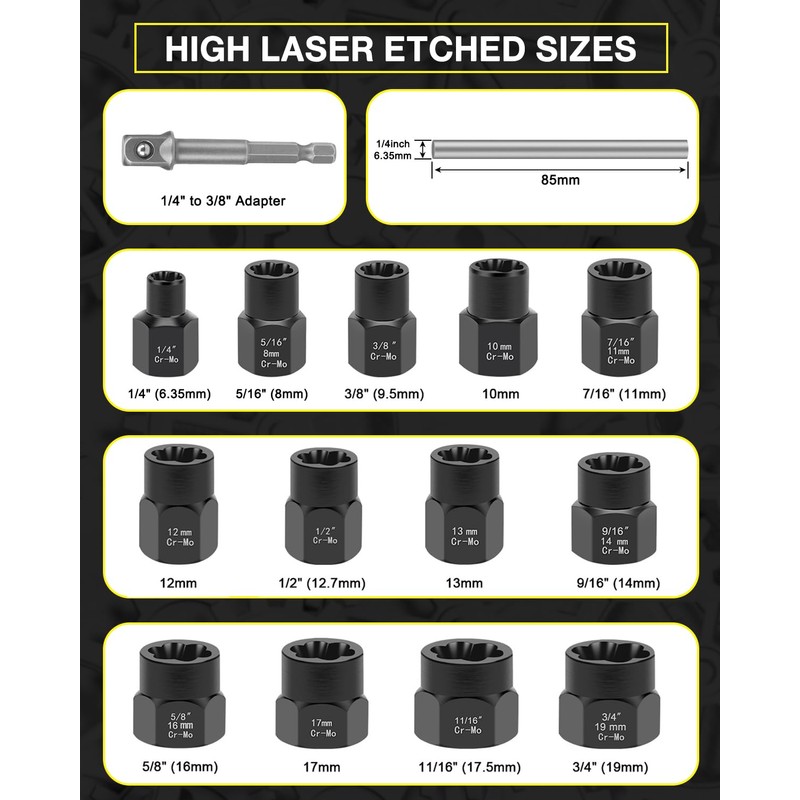 3/8" Locking Wheel Nut Removal Tool, Lytool 14 Pieces Impact