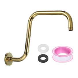 uxcell Shower Head Extension Arm with Flange 325mm(12.8") Length Stainless Steel Shower Head Extender Straight Pipe Fitting Pipe Extension for Bathroom (Gold Tone,S Shaped)