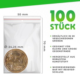 V1 Trade Zip Bags Set of 100 50 x 70 mm - Baggys - Robust Ziplock Bags - Resealable Bags for Better Organisation - Plastic Bags Sealable