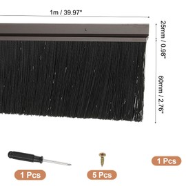 PATIKIL Door Brush Sweeps 2.36" Bristles x 47.24" Long, H-Shape Aluminum Alloy Holder Brush Sweep for Bottom of Door Seal Garage Weather Stripping, Brown/Black