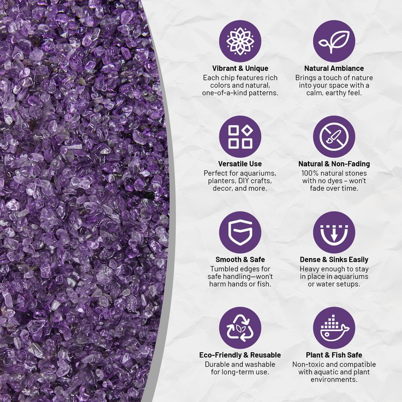 Orientrea 2.2Lb Natural Amethyst Gemstone Aquarium Gravel, Fish Tank Gravel