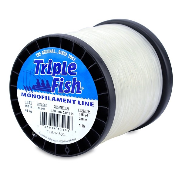 Triple Fish Mono Line, 40 lb (18.1 kg) test, .024 in (0.60 mm) diam, Clear, 1 lb (0.45 kg) Spool, 1480 yd (1353 m)