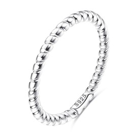 Milacolato 925 Sterling Silver Ring for Women Girls, 18K White Gold Plated Sterling Silver Twist Band Rings, 1.5mm Thin Wedding Engagement Promise Finger Ring Size P 1/2