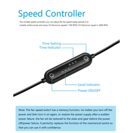 euroharry USB 120 mm Quiet Fan, 2-in-1, 6 Wind Speeds for Smart Timing Controller, Motor Moisture Resistant (IPX5) Dustproof, Wide Voltage Compatible 5-12 V Suitable