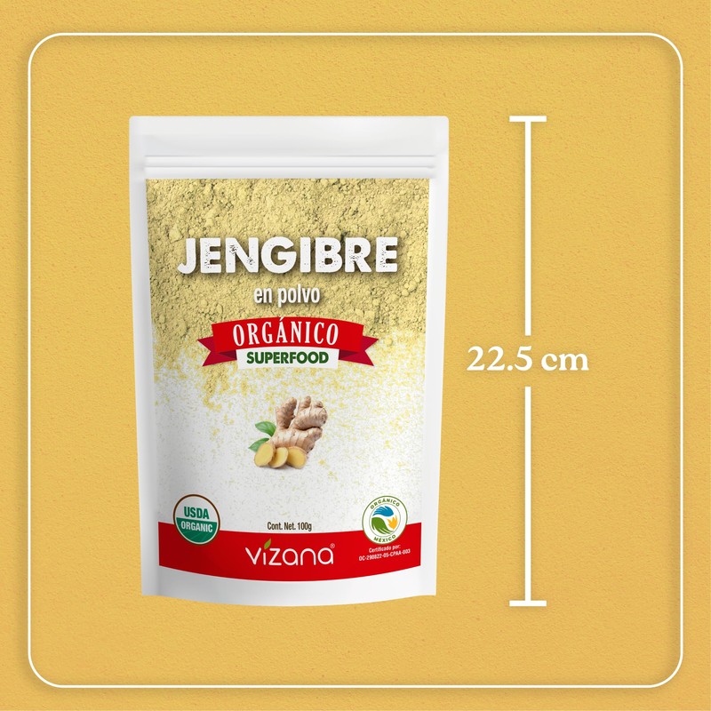 VIZANA NUTRITION | Jengibre Orgánico Certificado USDA en Polvo 200g