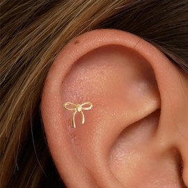 Sterling Silver Bow Earrings for Women Silver Bow Flat Screw Back Earrings Tiny Bow Cartilage Helix Earrings Dainty Earrings Stacks Hypoallergenic Jewelry for Sensitive Ears