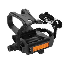 1 Pair Bicycle Pedals Nylon Hollow Wheel Pedals with Toe Clips and Straps for Mountain Bike Road Bike