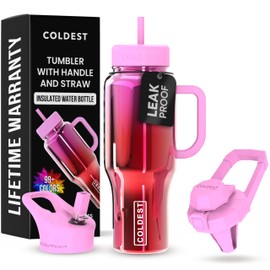 Coldest Tumbler with Handle and Straw - 100% Spill Proof Tumbler with Straw (3 Lids) - Stainless Steel Insulated Leakproof Tumblers for Women & Men - Cup Holder Friendly - 36 oz (Tulip Nova)